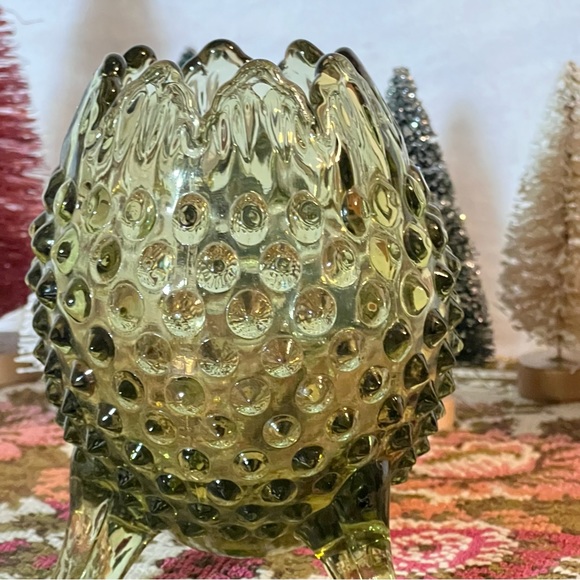 Fenton Glass Colonial Green Hobnail Footed Egg Vase - Picture 2 of 7
